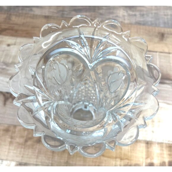 Vintage Lead Crystal Vase With Floral Etching & Scalloped Rim, Sawtooth - Picture 3 of 4